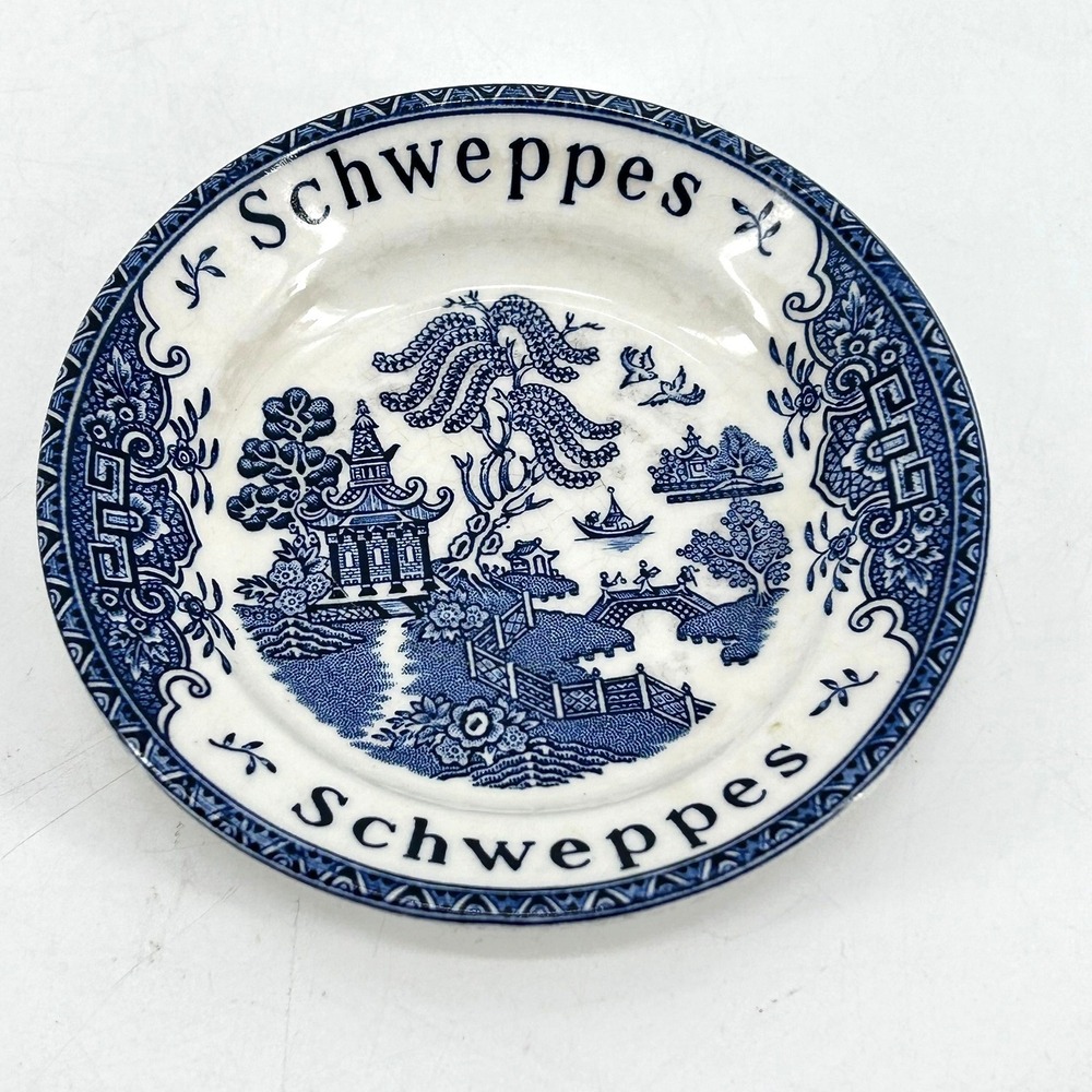 Vintage Schweppes Blue Willow 4.75" Enoch Wedgwood Tunstall Pin Trinket Dish